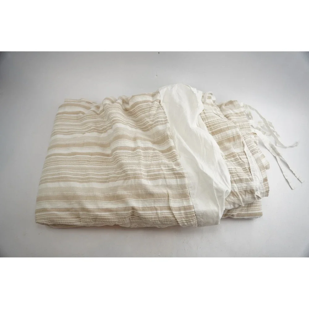 Pottery Barn Duvet Cover King/Cal King Tan White Striped Cotton Excellent